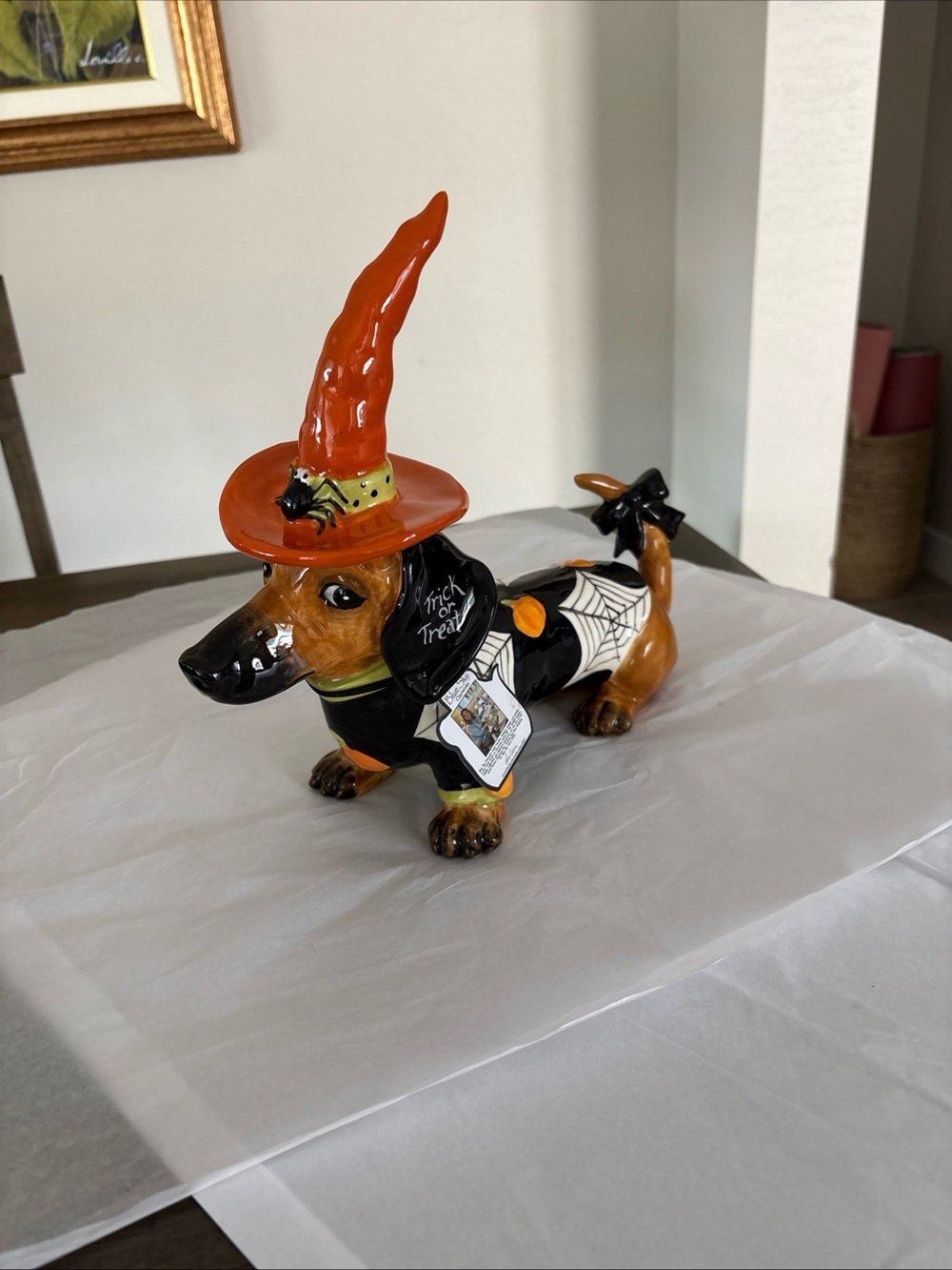 HALLOWEEN TRICK OR TREAT DACHSHUND FIGURINE/BLUE SKY CLAYWORKS